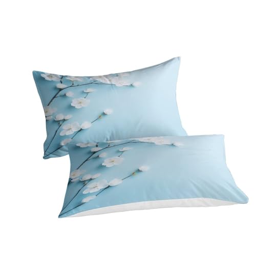 Housses de couettes microfibre King 220x240 multicolore IOFEER parure de lit fleurs blanches
