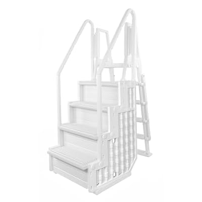Aqua Select Everest Swimming Pool Step and Outside Flip Up Ladder System - White Steps