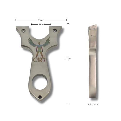Image of CR7 304 Stainless Steel Slingshot with Yellow Rubber Band & 250 Mud Balls - Ergonomic Silver Design & Balanced Frame