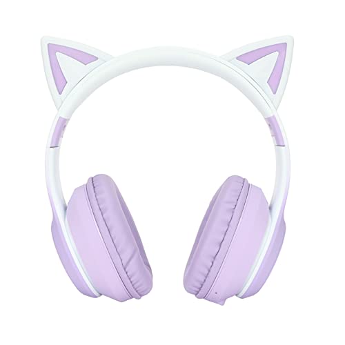 Casque de jeu Bluetooth violet pliable à oreilles de chat LED sans gêne