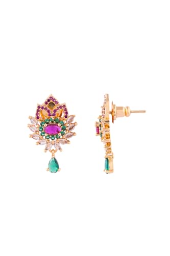 Image of Radha's Creations brass Ruby Emerald stud earrings one gram gold for women and girls one gram gold