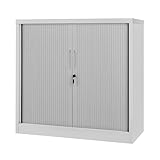 POLLOR Tambour Storage Cabinet, Lockable Space Saving Steel Office Cupboard Rolling Sliding Door, 50kg Load Capacity Per Shelf (Grey, 90cm)