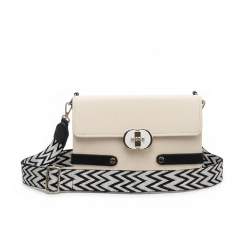 Image of Women's Premium PU Leather Crossbody Sling Bag | Stylish Beige Shoulder Bag with Adjustable Pattern Strap | Lightweight Casual Travel & Daily Use Handbag | Trendy Lock Closure Purse