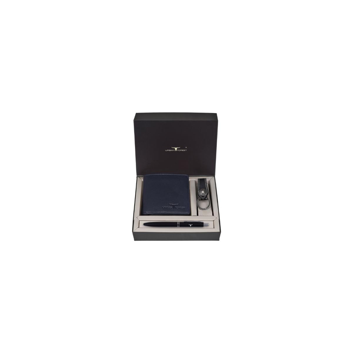 URBAN FOREST James Leather Wallet Combo for Men - Classic Blue Men's Leather Wallet, Keyring & Pen Combo Gift Set for Men