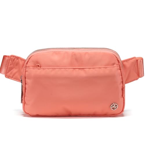 Image of Pander Everywhere Belt Bag for Women, 5 Zipper Pockets Nylon Crossbody Fanny Pack Purse (Dark Salmon).