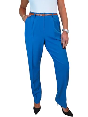 Paulo Due Smart Tailored Fit Pleated Trousers for Women UK Ladies Formal Office Trouser Lightweight Work Pants Mid Blue 8-22 (12)