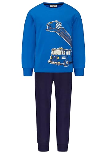 SALT AND PEPPER Jungen Pyjama mit Feuerwehr Druck leuchtet im Dunkeln Pyjamaset, Galaxy Blue, 92 cm-98 cm