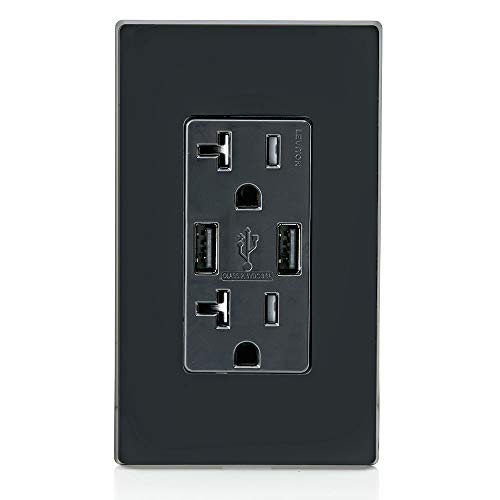 Leviton T5832-B Type-A USB in-Wall Charger with 20A Tamper-Resistant Outlet, USB Charger for Smartphones Black - Image 3