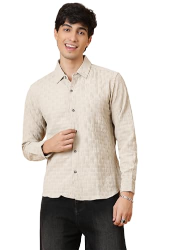 Image of KOTTY Men's Textured Casual Shirt - Long Sleeve||Button-Down Collar||Classic Fit