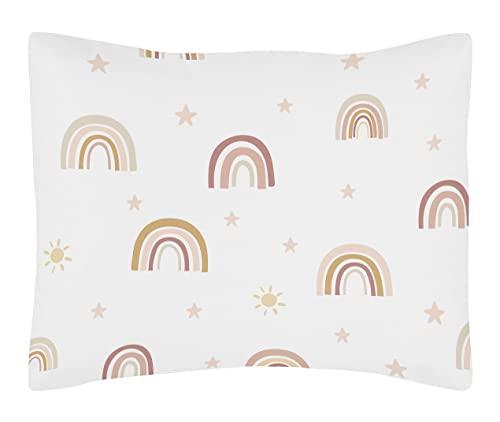 Image of Sweet Jojo Designs Boho Rainbow Girl Toddler Kid Bedding Set - Childrens 5pc Comforter Sham Sheets - Blush Pink Dusty Rose Gold Yellow Mauve Taupe Beige Tan Bohemian Stars Sun Celestial Vintage Sky