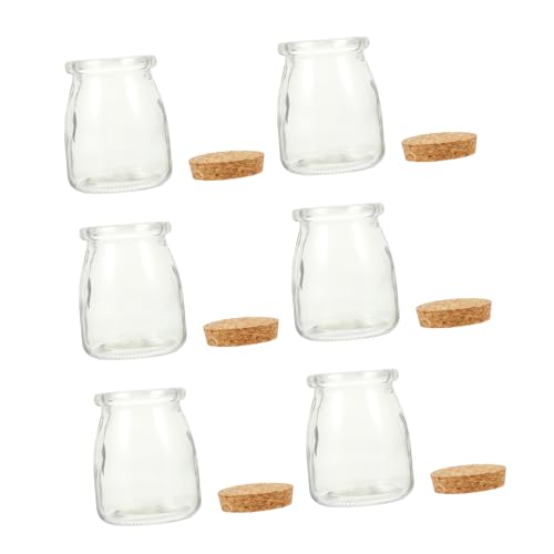 Cabilock Juego De 6 Botellas De Vidrio Decorativas De 200 Ml Frascos De Botellas De Almacenamiento Para Pudín Gelatina Yogur