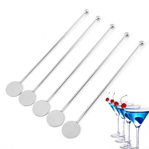 Honseadek Paquete de 5 palitos de cóctel de acero inoxidable, cucharas largas para mezclar bebidas, té con leche, café, juego de herramientas de bar compatibles