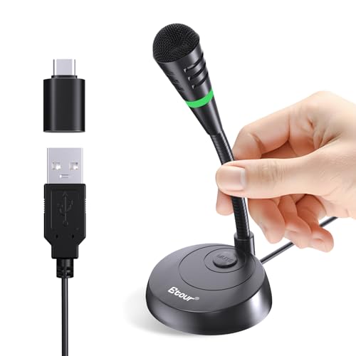 Etour Mic for Mac mini m4 USB C Microphone Plug &Play Desktop Cardioid Condenser External Small Computer Mic for Laptop Mute Button for Windows MacBook Pro/Air for Recording Dictation/Meeting
