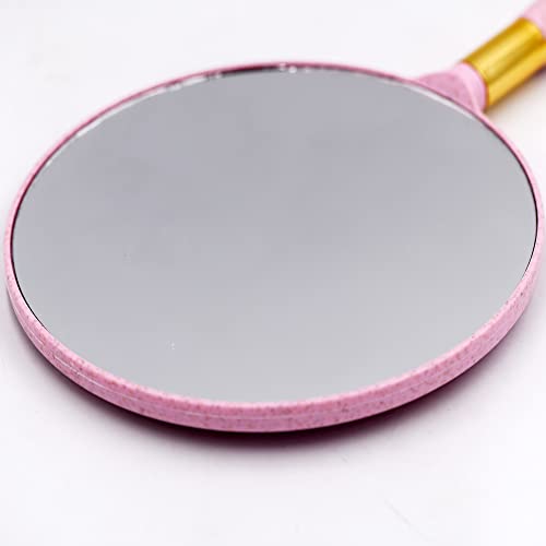 Ychmir Hand Mirror, Handheld Mirror With Handle，Barber Hairdressing Handheld Mirrorfor For Salon 6.9 X 13 Inch Pink-Round #TOP6
