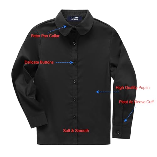 Image of LittleSpring Girls Long Sleeve Uniform Shirts Peter Pan Collar Poplin Blouse