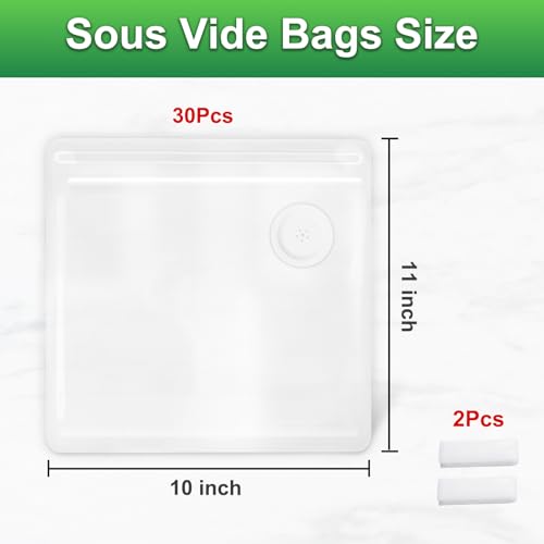 Image of Higfra Reusable BPA Free Vacuum Sealer Bags (11 * 10in), 30 Pcs & 2 Seal Clips, Upgraded Valve Plastic, Clear, Double Zipper Seal, Microwaveable, Food Storage, Cooking