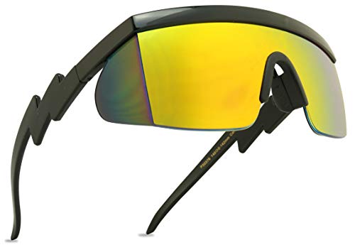 ShadyVEU Semi Rimless 80's Throwback Retro Neon Mirrored Rainbow Colorful Rave Zig Zag Shield Cover Sunglasses2