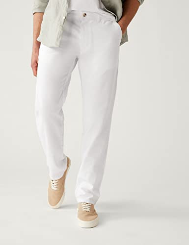 Image of Marks & Spencer Linen Mix Plain Regular Fit Trousers T175360IWHITE (M)