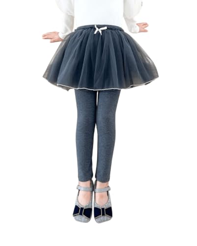 BGMINGYI Baby Girls Footless Leggins with Tutu Ruffle Mesh Skirt Toddler Warm Thick Fleece Lined Pantskirt (US, Age, 3 Years, 4 Years, Thicken Style-Grey)