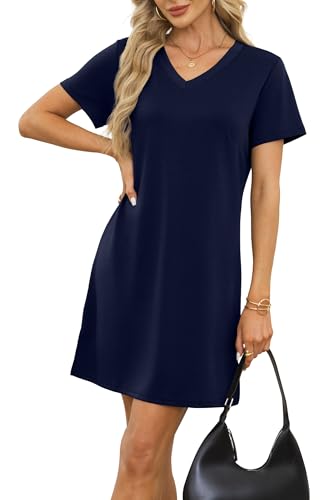 Image of RUMIA Summer Dresses for Women 2026 V-Neck Casual Sundresses T-Shirt Dress