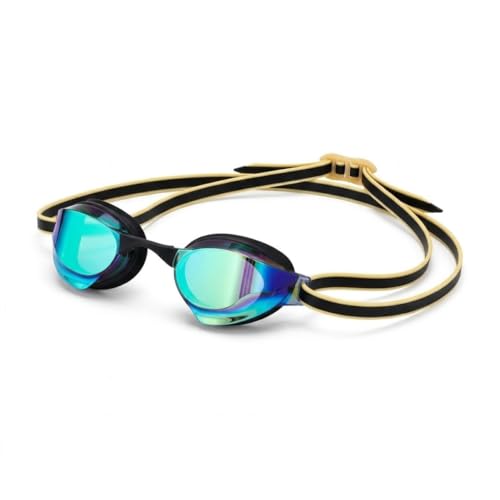 Image of BURNLAB Mirrored Lens Swimming Goggles for Pool and Outdoor Swimming, Adjustable Fit, Men & Women (black and gold)