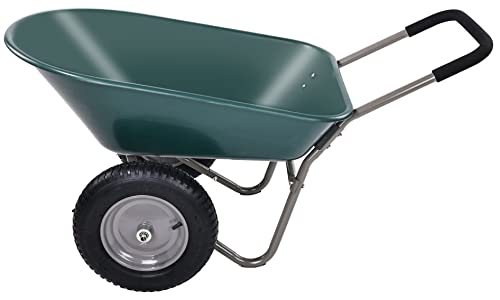Dual-Wheel Home Garden Yard Utility Wheelbarrow Cart with Built-in Stand