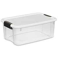 Sterilite Ultra Latch Box, Stackable Storage Bin with Lid, Plastic Container with Heavy Duty Latches to Organize, Clear and White Lid