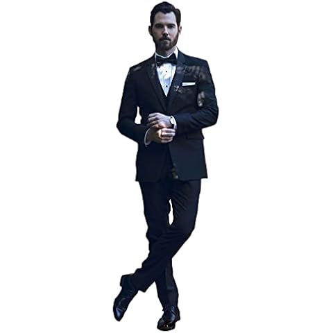 Lacoac Men's Notch Lapel Three Pieces Wedding Suit Groom Formal Business Tuxedo Black Cover