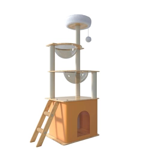 AirZen キャットタワー 猫タワー 展望台 宇宙船二つ キャットハウス はしご 爪研ぎポール 毛糸玉おもちゃ 多頭飼い 高さ135cm 据え置き 省スペース 運動不足 ストレス解消 おしゃれ