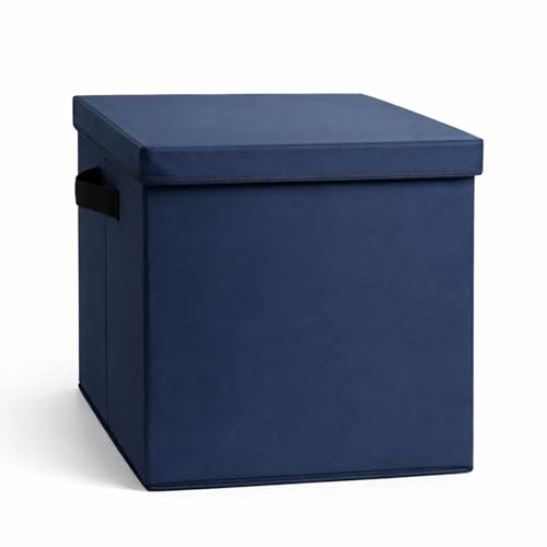 Image of Sopent Fabric Storage Box and Organiser with Lid - Blue 33x33x33cm, 36L | Foldable Cloth Organizer with Cover for Clothes, Toys & Wardrobe