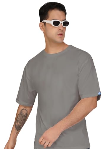 Image of crazymonk Oversized Baggy Fit Drop Shoulder Half Sleeves Round Neck Solid Pure Cotton T-Shirt for Men