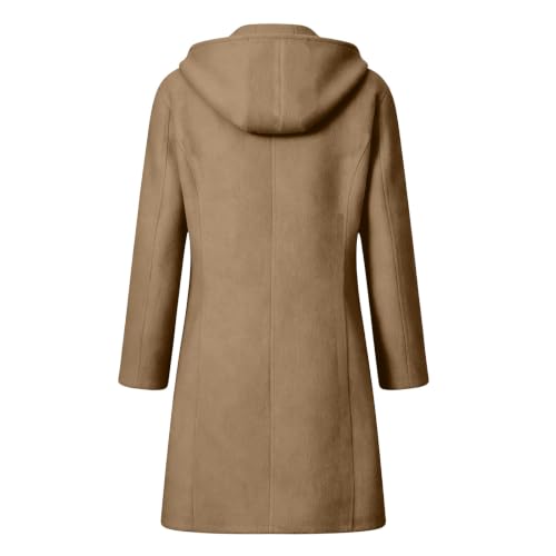 Pea Coats for Women Single Breasted Mid Long Wool Coat Winter Hooded Jacket - image 6