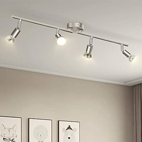 Schiele LED Deckenstrahler 4 Flammig Schwenkbar 4 x 6W GU10 Neutralweiß 4000K Matt Nickel 230V led Deckenleuchte 600LM Modern Deckenlampe Wohnzimmer Spotbalken Deckenspots für Schlafzimmer Flur Küche Cover