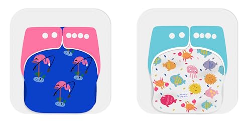 Image of Ambaby Organic Cotton Cloth Diapers - Pack of 4 | Leak-Proof & Reusable | 250ml Absorption | 2 Covers 2 Inserts 2 Boosters | Rash-Free Quick Dry