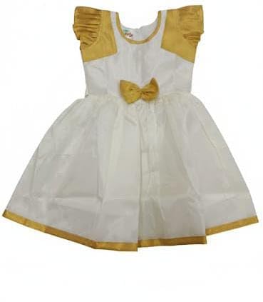 SHIVARA Kids Frock for Girls | Kerala Kasavu chinna dress| Kerala Set Saree Style Pen Kuzhandhai Frock|Onam Vishu Ethnic Wear|Traditiional South Indian Dress For Girls-image-0