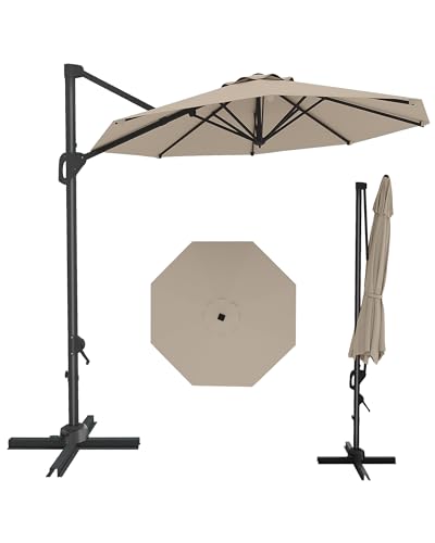10FT Cantilever Umbrella Outdoor Patio Umbrella w/Base Included Market Offset Umbrella Sun Shade Windproof with 360-Degree Rotation for Patio Garden Deck Pool, Navy Blue