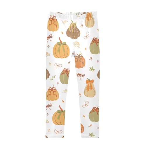 Ribbon Pumpkin Girls Leggings,Workout Leggings for Girls Toddler Athletic Legging Size for 3-10T