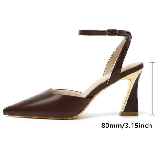Image of RIBONGZ Comfortable Kitten Heels for Women Pointed Closed Toe Ankle Strap Buckle Heels Slip on Low Heel Church Pumps Wedding Bridal Party Dressy Shoes