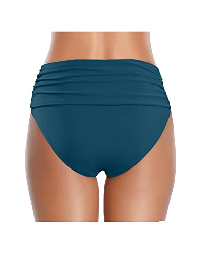 Image of Tempt Me Women's High Waisted Bikini Bottom Tummy Control Ruched Bathing Suit Swim Bottom
