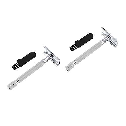 HAPINARY 2pcs Elderly Men's Safety Razor Reusable Double Razor Soft Handle Classic White Shaver for Close-fitting Beard