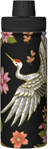 鶴 花柄 和風 和柄 水筒 真空断熱 保温 保冷 スポーツボトル 人気 ステンレスボトル スポーツ飲料対応 漏れない 直飲み530ml 男の子 女の子 おしゃれ 大人 子供 アニメ グッズ キャラクター プレゼント sd55