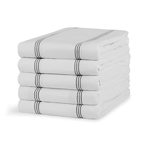 Sticky Toffee Lot de 5 torchons de cuisine absorbants 100% coton, à chevrons, 50 x 70 cm, gris anthracite - Idéal pour bar et cuisine Cover