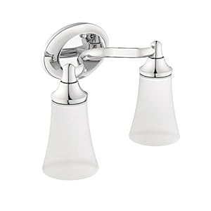 Moen YB2862CH Eva Collection 2 Dual-Mount Bath Bathroom Vanity Lighting Fixture with Frosted Glass, Chrome