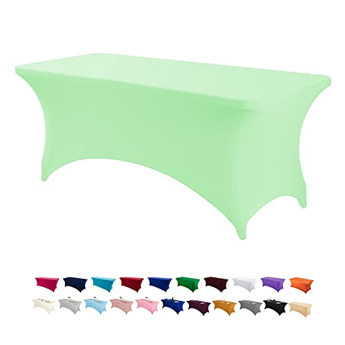 Image of Peomeise 6FT Spandex Table Cover Rectangular Stretch Spandex Tablecloth (Mint,6FT)