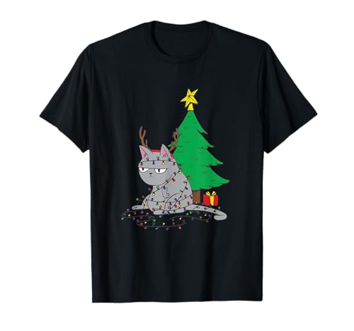 Christmas cute outfits Lustige Katze Weihnachten Licht Lustige Katze Liebhaber Urlaub Xmas T-Shirt