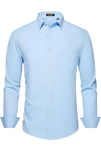 Image of HISDERN Mens Dress Shirts Long Sleeve Button Down Casual Shirts for Men Inner Contrast Formal Business Tuxedo Wedding Shirt