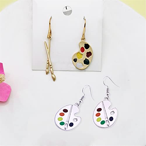 Wuweijiajia Charm Chic Artist Matte Gold Palette Paint Brush Dangle Drop Earrings For Women Girls Artist Art Teacher Statement Jewelry Gifts (2-Piece Set) #TOP7