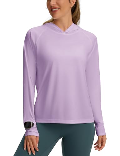 Women's UPF 50+ Sun Shirts with Hoodie SPF Shirts Long Sleeve UV Protection Clothing Hiking Fishing Outdoor Purple XXL