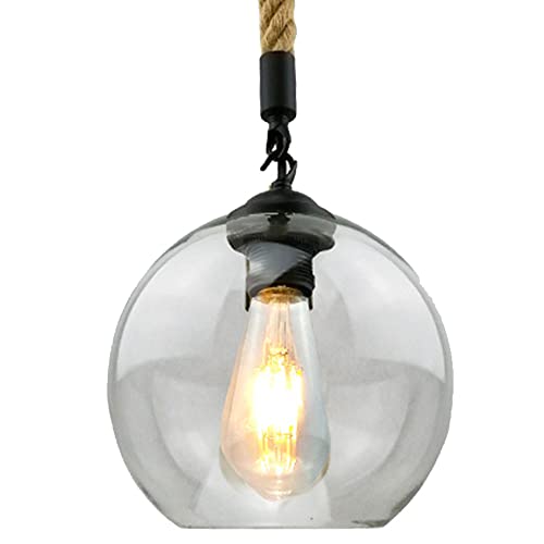 Plafonnier en corde de chanvre rustique avec boule de verre E27