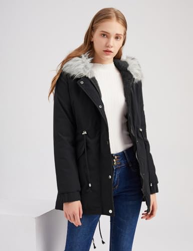 Tuopuda Winterparka Damen Lang Warm Winter mit Teddyfell Gefüttert Damen-Mäntel Wasserdicht Skijacke Fellkapuze Übergangsmantel Winddichter Oberbekleidung Geschenk für Frauen, Schwarz, L